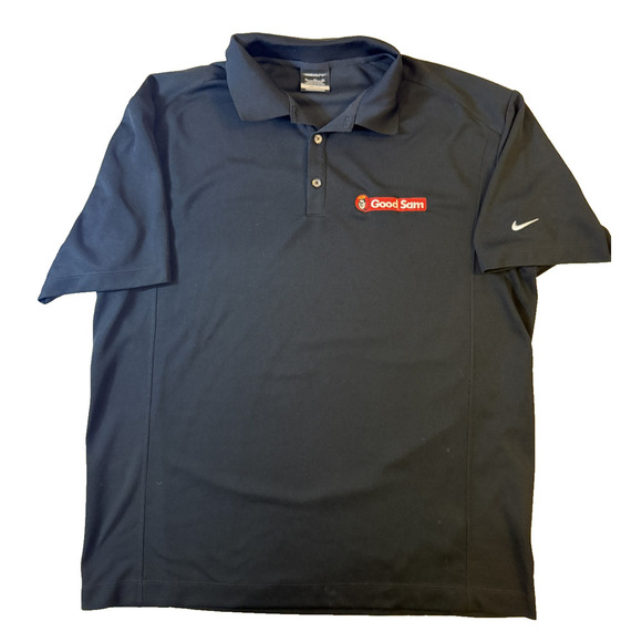 Nike Golf Polo Shirt Mens XL Navy Blue Dri-FIT Good Sam Embroidered Swoosh Logo - Picture 2 of 6